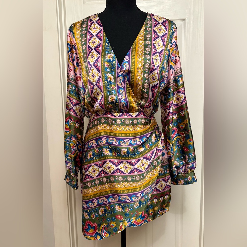 Zara Long Sleeve Faux Wrap Scarf Dress